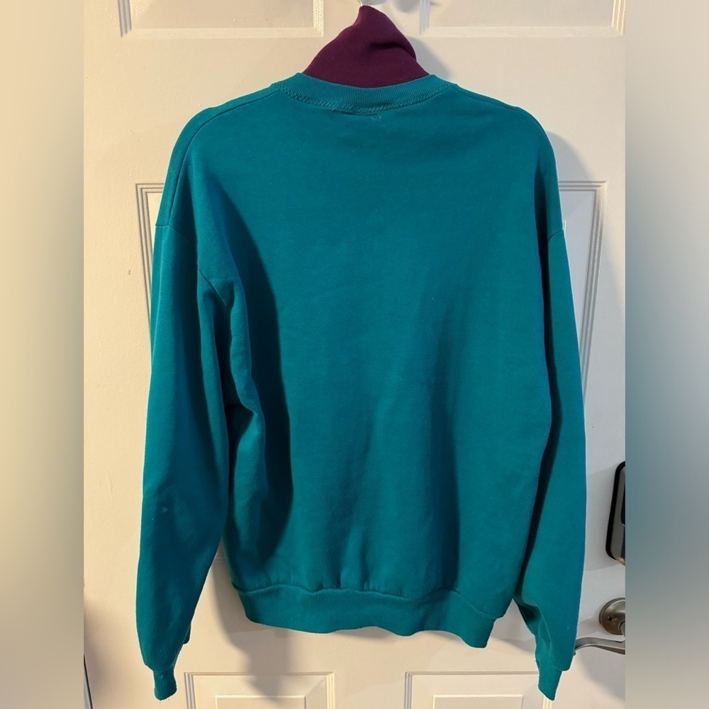 90s Floral Painted Grannycore Double Collar Turtleneck Sweatshirt VTG USA - Picture 10 of 13
